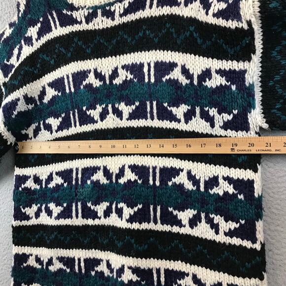 Vintage Mens Hand Knit Print Sweater Chunky Wool Winter size L - Picture 7 of 9